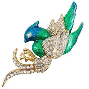 VTG MCM Brooch Paradise Bird Colorful Enamel Rhinestone Animal Figural Pin 1950s
